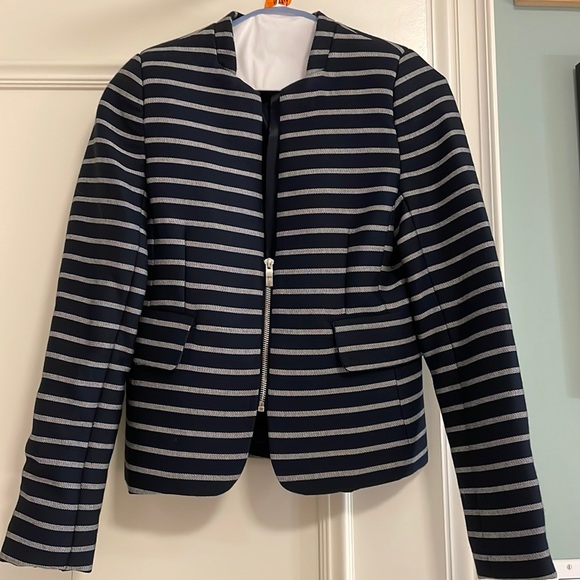 Navy and grey striped blazer with zipper details - Picture 1 of 5